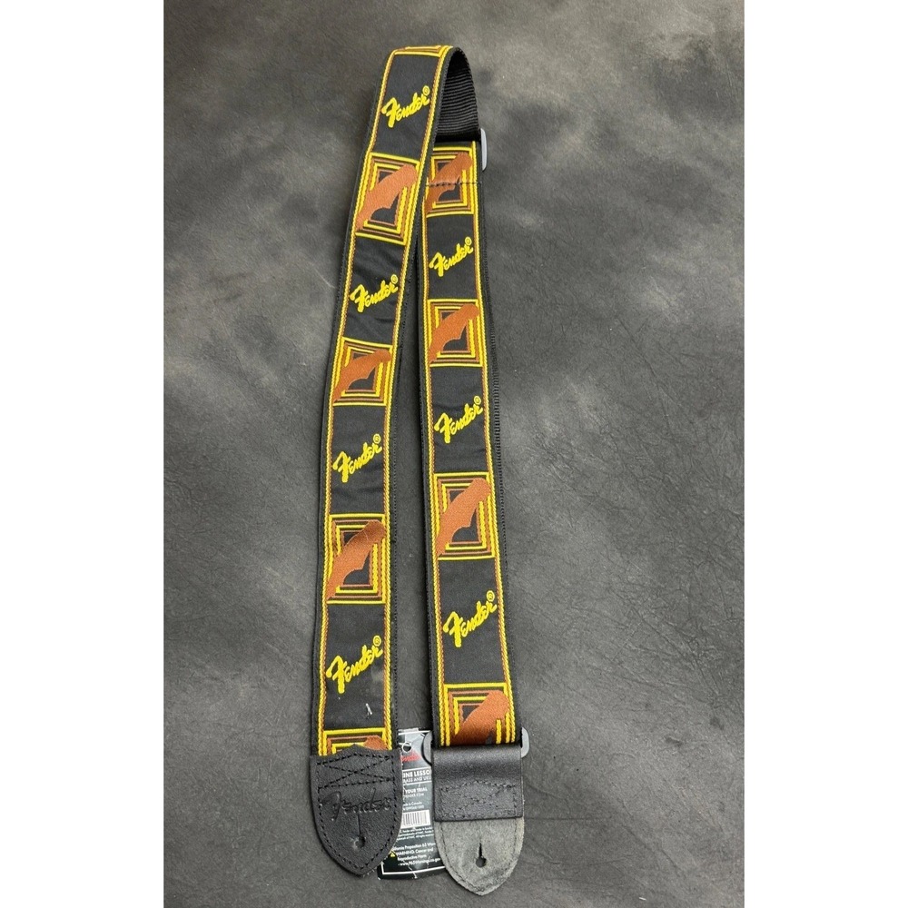 Fender Monogrammed Guitar Strap 2" Black Yellow Brown Leather Ends New